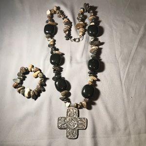 Handmade Statement necklace of a cross & bracelet!